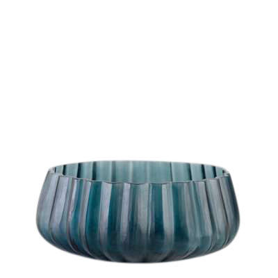 Contemporary Romanian Indigo Blue Vertical Rib Glass Bowl