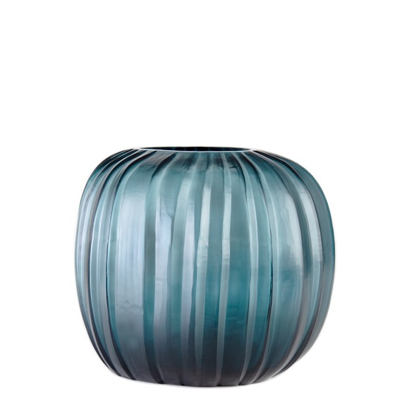 Contemporar Romanian Deep Blue Ribbed Glass Vase