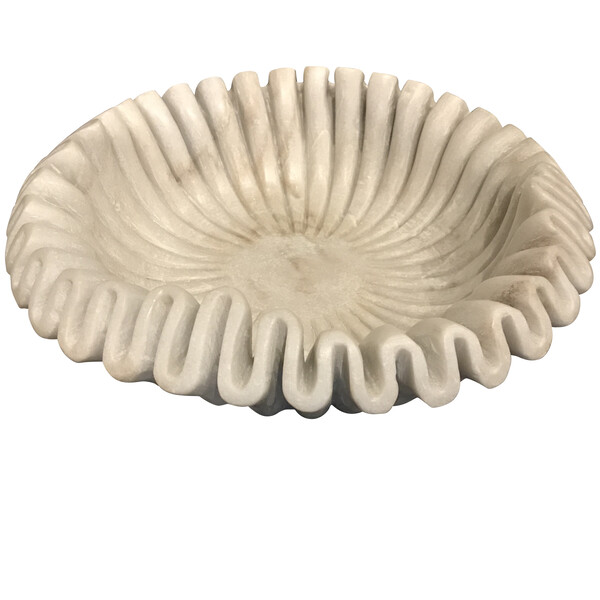 Contemporary Indian Large Marble Folded Rim Bowl