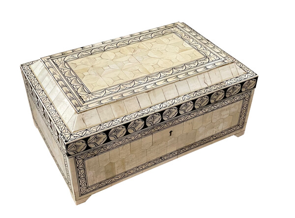 Contemporary Indian Bone Box with Decorative Black Accents