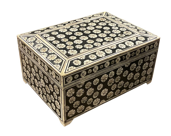 Contemporary Indian Bone Box with Decorative Circle Patterns