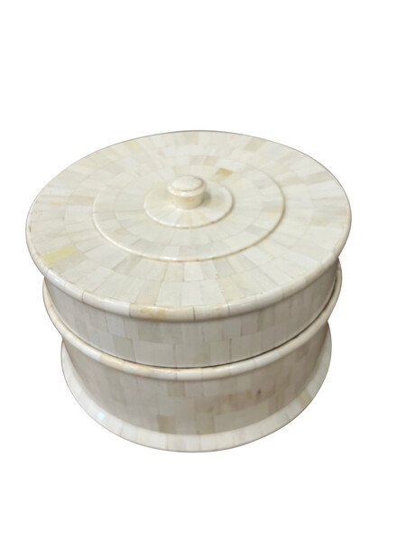 Contemporary Indian Small Round Lidded Bone Box