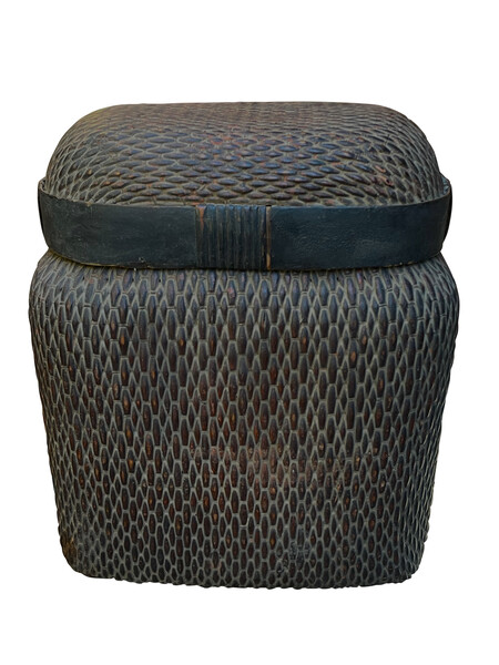 19thc Chinese Lidded Woven Bamboo Fish Basket