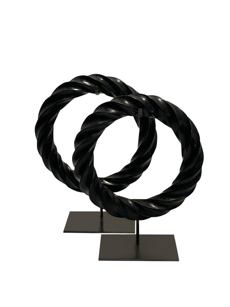 Contemporary Chinese Set of Two Black Rope Stone Rings