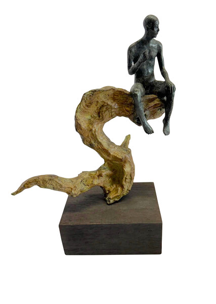 Contemporary German Bronze Sculpture Man on Twig