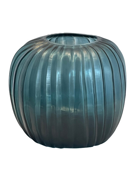 Contemporar Romanian Deep Blue Ribbed Glass Vase