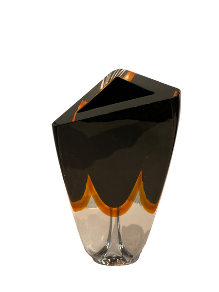 Contemporary Brazilian  Black & Amber Thick Glass Vase