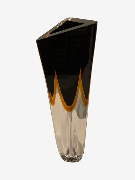 Contemporary Brazilian Tall Black & Amber Thick Glass Vase