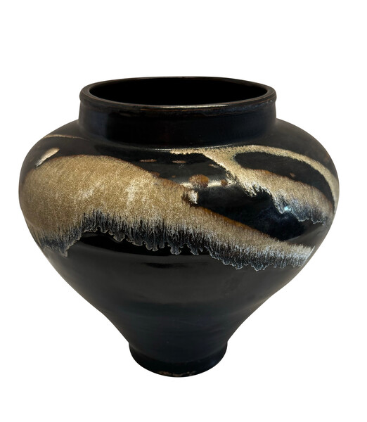 Contemporary Chinese Black and Cream Splattered Glaze Vase