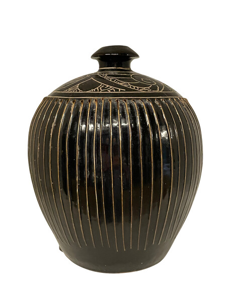 Contemporary Chinese Black & Gold Stripe Vase