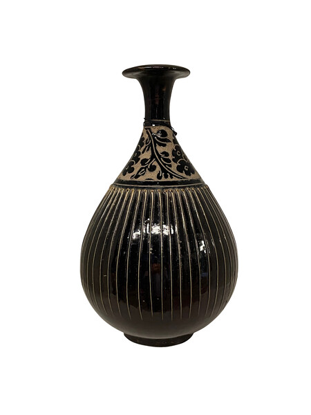 Contemporary Chinese Black & Gold Stripe Vase