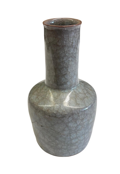 Contemporary Chinese Blue Grey Crackle Glaze Vase