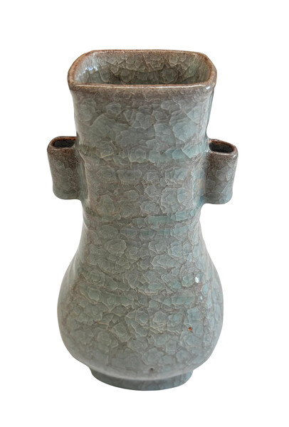 Contemporary Chinese Blue Grey Crackle Glaze Vase