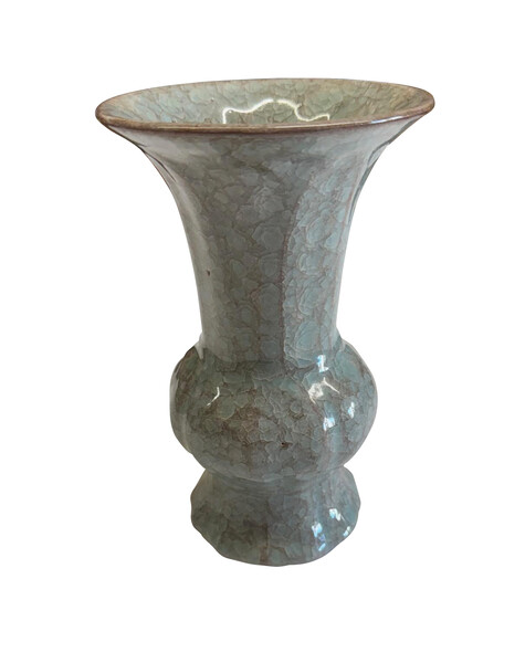 Contemporary Chinese Blue Grey Crackle Mouth Open Vase