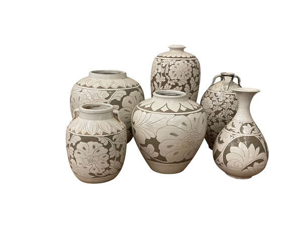 CONTEMPORARY CHINESE COLLECTION of FLORAL EMBOSSED VASES