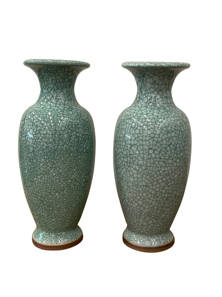 Contemporary Chinese Contrast Crackle Glazed Turquoise Vase