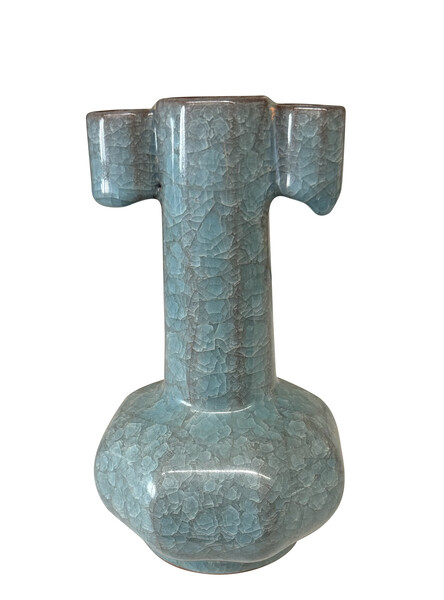 Contemporary Chinese Deep Turqouise Crackle Vase