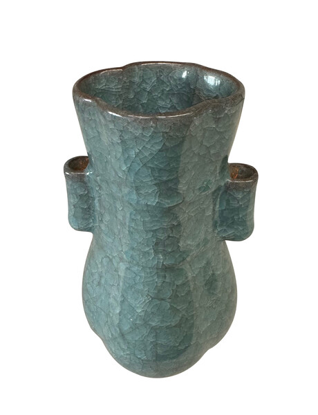 Contemporary Chinese Deep Turqouise Crackle Vase