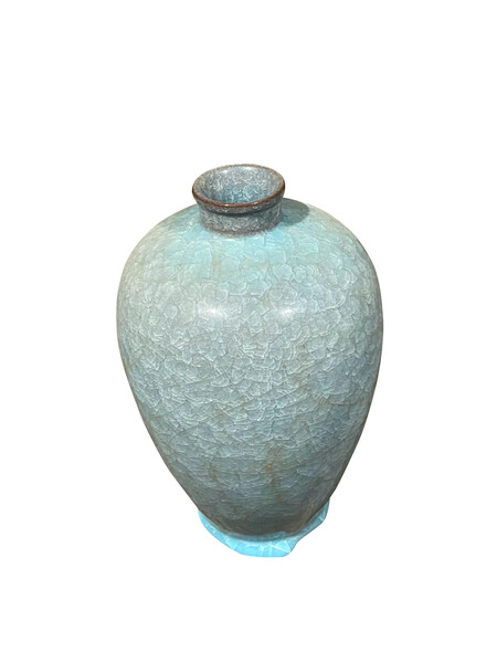 Contemporary Chinese Deep Turqouise Crackle Vase