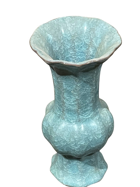 Contemporary Chinese Deep Turqouise Crackle Vase