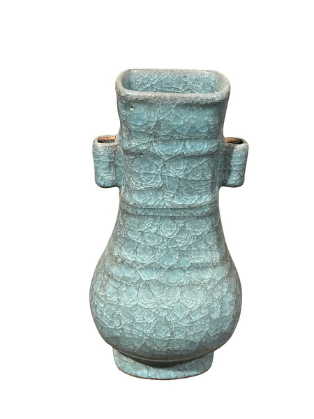 Contemporary Chinese Deep Turqouise Crackle Vase