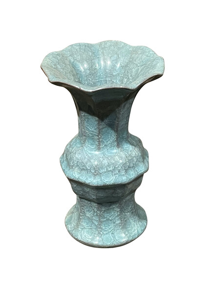 Contemporary Chinese Deep Turqouise Crackle Vase