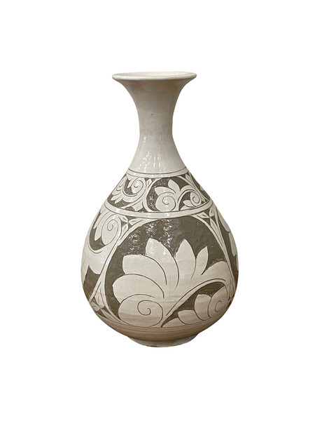 Contemporary Chinese Floral Embossed Tulip Shaped Vase