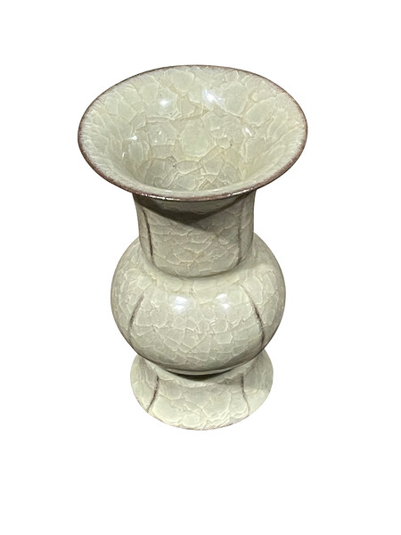 Contemporary Chinese Khaki Vase with Crackle Glaze