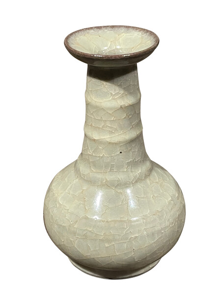 Contemporary Chinese Khaki Vase with Crackle Glaze