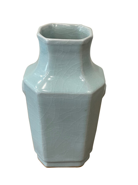 Contemporary Chinese Pale Blue Hexagonal Shaped Vase