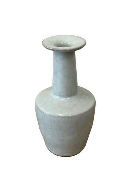 Contemporary Chinese Pale Blue Contrast Crackle Tubular Neck Vase