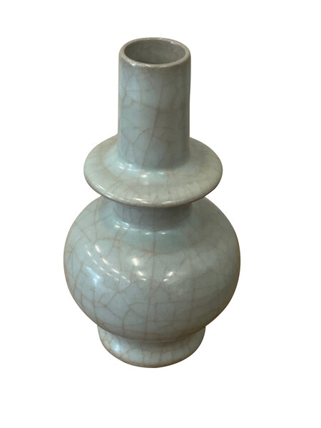 Contemporary Chinese Pale Blue Contrast Crackle Glazed  Vase