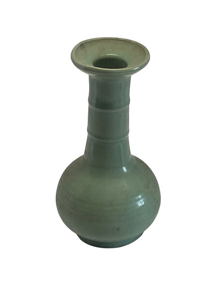 Contemporary Chinese Dark Celadon Rib Neck Vase