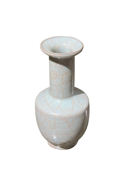 Contemporary Chinese Pale Turquoise with Contrast Crackle Glaze Vase