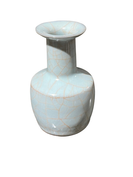 Contemporary Chinese Pale Turquoise with Contrast Crackle Glaze Vase