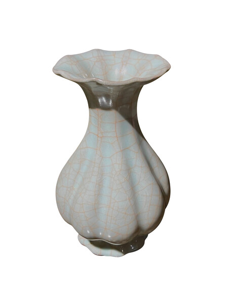 Contemporary Chinese Pale Turquoise with Contrast Crackle Glaze Vase