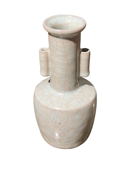 Contemporary Chinese Pale Turquoise with Contrast Crackle Glaze Vase