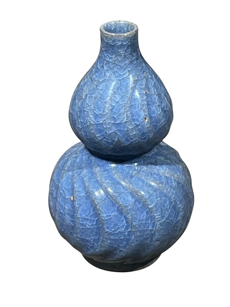 Contemporary Chinese Royal BLue Crackle Glaze Vase