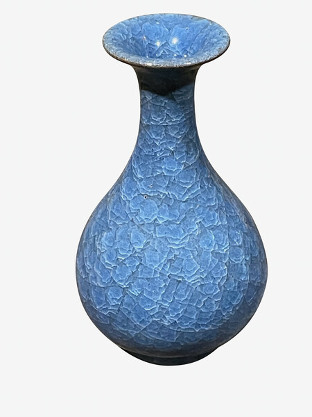 Contemporary Chinese Royal Blue Crackle Glaze Vase