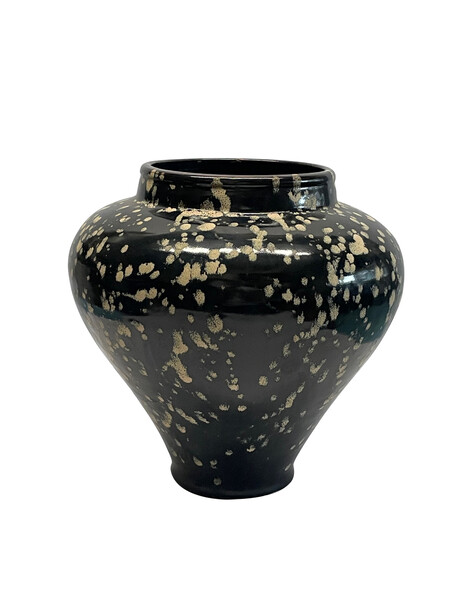 Contemporary Chinese White Dotted Black Vase