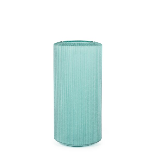 Contemporary Romanian Ribbed Pale Turquoise Glass Vase