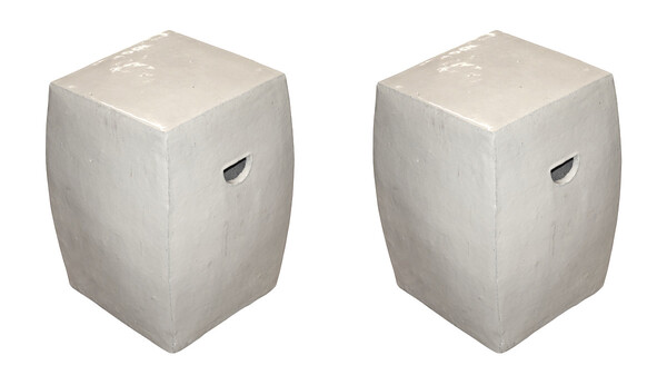 Contemporary Chinese  Pair Square CreamTerra Cotta Garden Stools