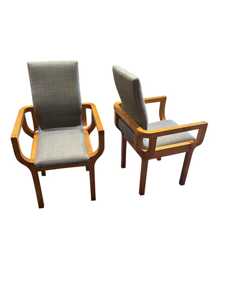 1970's English Pair John Makepeace Wood Framed Pull Up Chairs