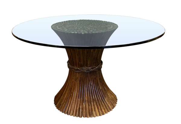 1960's Italian Bamboo Base Glass Top Dining Table